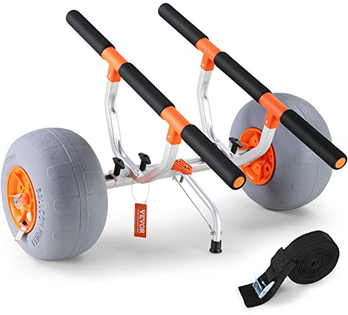 VEVOR Chariot de Kayak 160 kg Chariot de Transport Canoë Pliable avec 2 Roues 30,5 cm Largeur Ajustable et 1 Pied de Support Antidérapant pour Kayaks Canoës Planches à Pagaie Tapis Flottants Bateaux