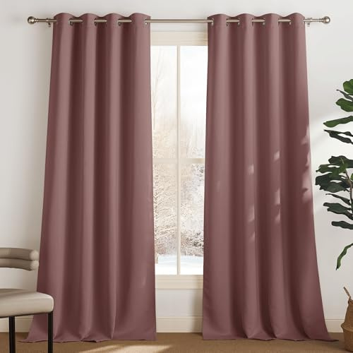 PONY DANCE Tende Rosa Selvatica Termiche Isolanti per Interni Tenda Oscurante ad Anelli Termica per Salotto Eleganti Curtains Soggiorno 2 Pezzi L 140 x A 240 cm