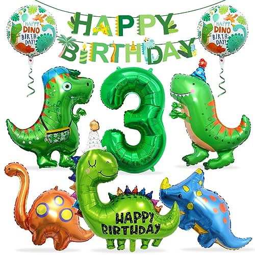 Palloncini Dinosauri 3 Anni, Compleanno Dinosauri 3 Anni con Happy Birthday Ghirlanda, Decorazioni Compleanno Dinosauri