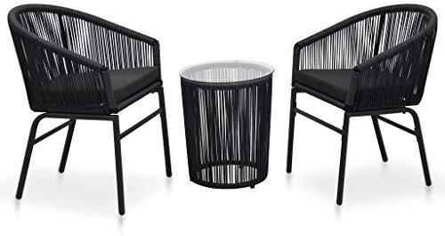 Homgoday Bistro-Set 3-teilig mit Kissen aus Polyrattan, schwarz, Gartenmöbel für den Außenbereich, für Balkon, Garten, Terrasse, Terrasse