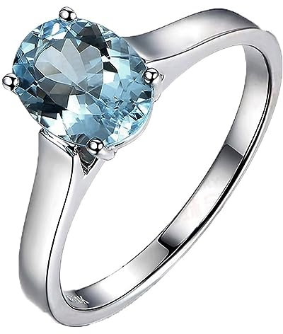 AMDXD Verlobungsring Aquamarin, Trauringe Weiß Gold Au750 Aquamarine 1.20ct Solitärring Ovalschliff Hell Blau, Gr.53 (16.9), Echte Goldschmuck