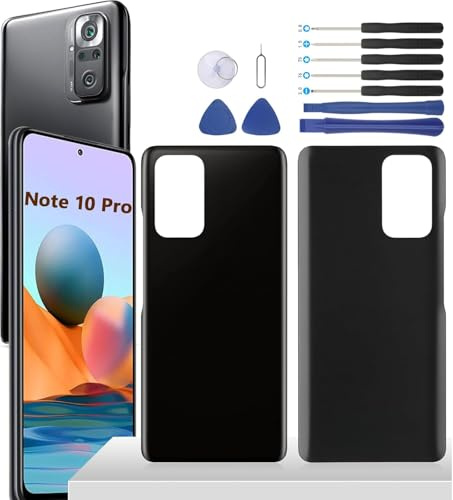 YHX-OU 6.67'' Schwarz Akkudeckel für Xiaomi Redmi Note 10 Pro M2101K6G, M2101K6R Rückseite Backcover Back Ersatz Reparatur Rückseite Set + Werkzeug