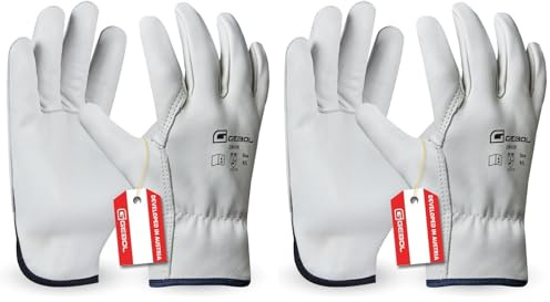 Gebol Driver | Arbeitshandschuhe aus Leder mit hoher Widerstandsfähigkeit | Lederhandschuhe für Herren | Größe XL (Gr 10) | Weiß | 1 Paar (Packung mit 2)