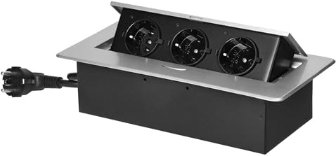 Miratic Multipresa a Scomparsa con Bordo Piatto Ciabatta Estraibile Presa da Incasso Retrattile Vari Colori Cavo da 1,5 m 3x2 Poli e Terra Schuko (argento)