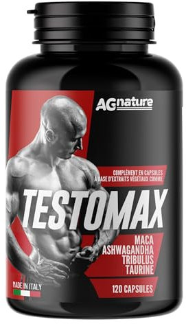 AG nature Testosterona Hombre Aumento Masa Muscular x Gimnasio 120 Cápsulas | Suplemento Fuerte Energizante con Maca Peruana, Magnesio, Zinc y Vitamina B6