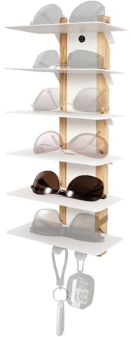 J JACKCUBE DESIGN Sonnenbrillen-Aufbewahrungs-Organizer, Wandmontage, für 6 Brillen, zum Aufhängen von Brillen mit Metallhaken (weiß) - MK1030B