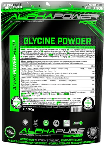 ALPHAPOWER FOOD I PREMIUM Glycin Pulver 1kg vegan I 100% reine & pure bioaktive Aminosäure Glycine