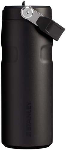 Stanley IceFlow Flip Straw 2.0 Water Bottle 16oz | Built in Straw for Travel and Sports | Lightweight & Leak Proof | Insulated Stainless Steel | BPA Free | Black