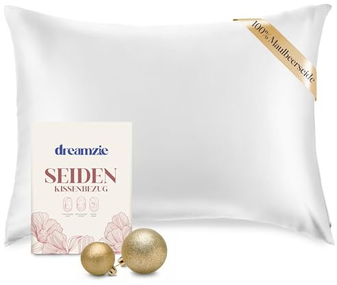 DREAMZIE Doble Cara 100% 19 mm Funda de Almohada de Seda Pura de moras para la Salud del Cabello y la Piel Funda, de Almohada con Cremallera Oculta, 1 Pieza, 40x80 cm, Perla