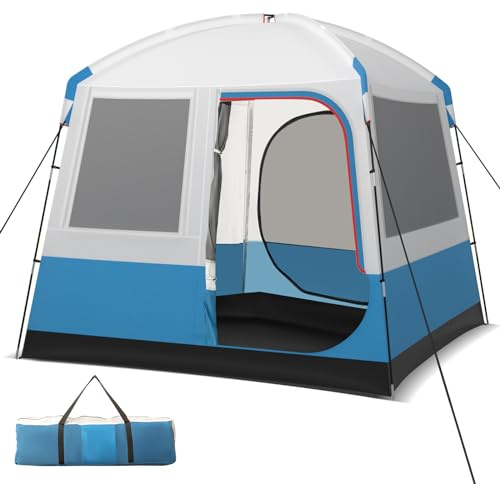 GOPLUS Tente de Camping pour 5 Personnes, Tente Familiale Coupe-Vent, Grandes Portes en Maille Double Couche, Fenêtres en Maille, Sac de Transport, Ultra Légère pour Randonnée, Voyages,248 x 248 x 230