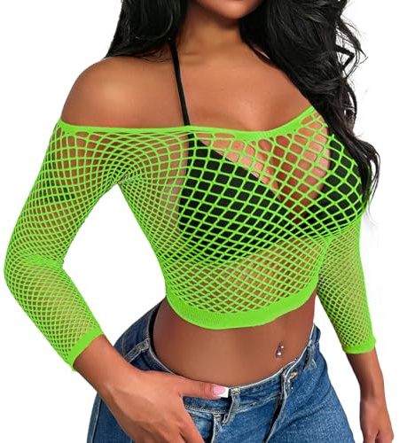 Buitifo Kvinnor sexig utskuren kort topp underkläder nätbody babydoll bikini strand täcka, Färg: grön, M