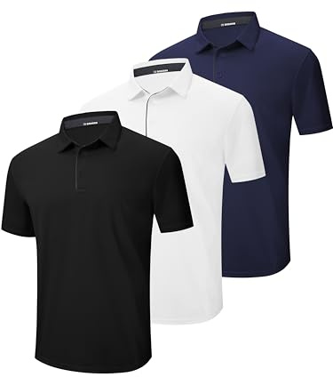 DEHORU 3-pack poloskjorta för män snabbtorkande kortärmad atletisk topp fukttransporterande prestanda torr passform golf tennis t-shirt, Svartvit marinblå, XL