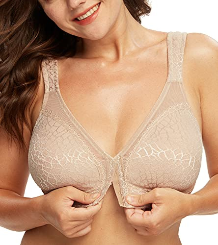 DotVol Women's Full Figure Front Closure Wirefree Posture Bra(Beige,42D)