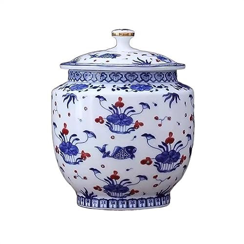 SDA287MZ Récipients À Thé Boîte d'emballage de boîte à thé en céramique Bleue et Blanche Chinoise, Pot de scellage Multifonctionnel, Grand Pot de Stockage Boîte À Thé(Grand)