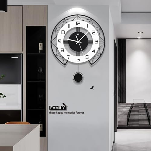 GERHWASH Moderne Wanduhr aus Holz mit lautlosem Batteriebetrieb - Großformat 52x43 cm in Elegantem Schwarz - Schlichtes Design Wanduhr für Wohnzimmer, Küche & Büro - Leise & Einfache Montage