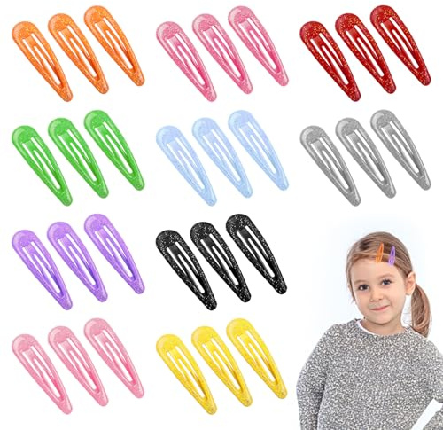 XIATIAN Haarspangen für Mädchen, 30 Stück 5cm Haarschmuck, Bunte Glitzer Haarklammern aus Metall mit Schnappverschluss, Rutschfest für Kinder (Glitter)