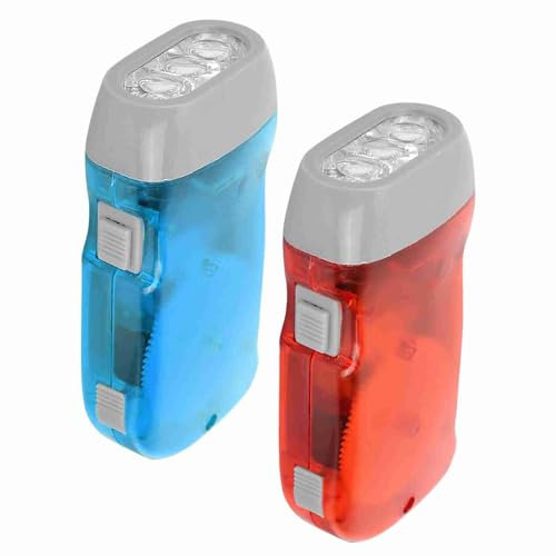 Locadence Lot de 2 Lampes de Poche d'Urgence à Manivelle, Mini Torche LED d'Extérieur, Lampe de Poche d'Urgence, Lampe de Poche Dynamo Manuelle pour Voyager, Camping (rouge bleu)