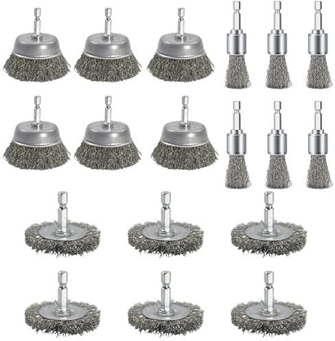 Aramanara 18 Pcs Wire Wheel Brush for Drill, Carbon Steel Wire Cup Brush | Rotary Wire Brush Set with 1/4 Hex Shank, Wire Brush Drill Attachment for Cleaning Rust Removal Stripping Paint