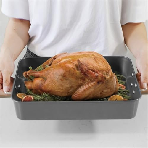 Teglia da forno extra large in acciaio inox, antiaderente, con manico, resistente, 40,6 cm, colore nero (34,8 cm)