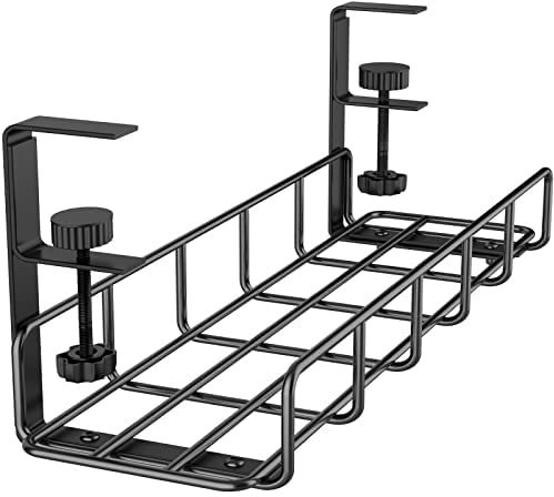 Cable Management Under Desk No Drill for Tidying Up Cable Power Strip Plugs, Surface Mounted Cable Trays for Desks, Offices, and Kitchens,Fits Most Tables
