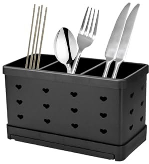 Cutlery Drainer,Cutlery Holder Drainer,Stainless Steel Utensil Holder ,Countertop Cutlery Drying Holder with 3 Compartments,Kitchen Utensils Holder for Flatware, Forks, Knives, Spoons (Black)