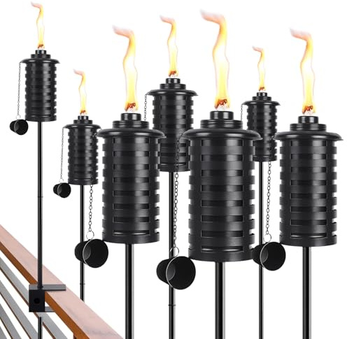 FAN-Torches 6 Pack Citronella Torches for Deck Railing with Universal Clamp