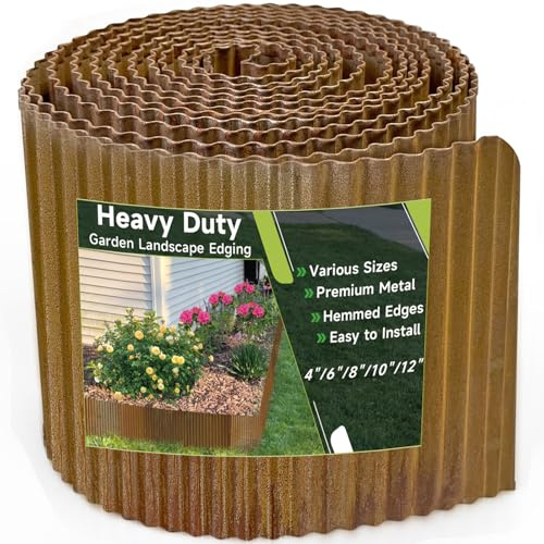 Corrugated Garden Edging, 12×20Ft Pre-Rusted Landscape Edging & Lawn Edging Border, Metal Garden Border for Flower Beds, Garden，Lawn，Raised Beds & Tree Surrounds
