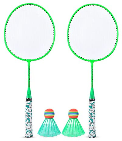 QLTBPVJK Badminton Schläger 1 Paar Tennis Badmintonschläger mit 2 Bällen Set Indoor Outdoor Team Sport Spielen Spielzeug Badmintonschläger Badminton Schläger Set(Green)
