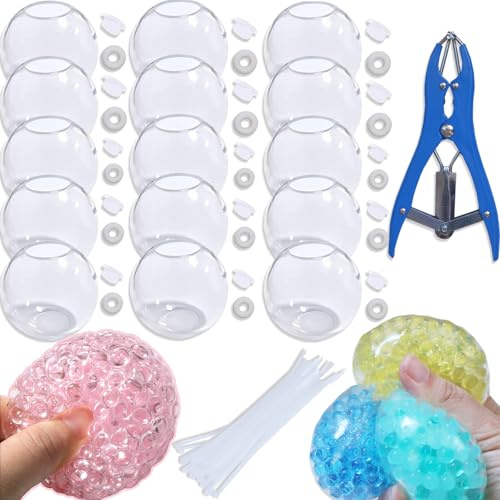 15-teiliges DIY-Stressball-Set – Leere Hüllen mit Luftpumpe & Expander-Werkzeug zum Herstellen von Druckkugeln, Machen Sie Ihre eigenen Fidget-Druckkugeln für Erwachsene (15 durchsichtig)
