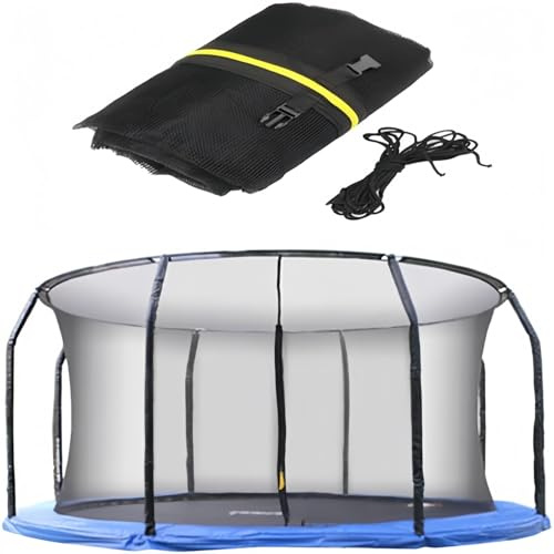 Säkerhetsnät för trampolin 244 306 366 427 cm, reservnät för inomhustrampolin med dragkedja och karbinkrokar, skyddsnät för trädgårdstrampolin, för stolpar 6/8, vit