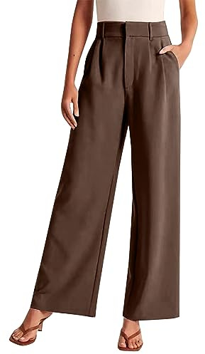 Pantalon large taille haute pour femme - Couleur unie - Avec poches fonctionnelles - Pantalon de costume sur mesure pour le bureau, les affaires, les loisirs et les courses de fin de semaine