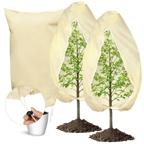 Vankarr Telo per Piante Antigelo,3 PCS Copertura Piante Inverno Antigelo Tessuto Non Tessuto Antigelo per Piante in Pile da Giardino con Couliss,120 x 80 cm,Beige