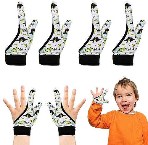 4 guanti per bambini a compressione masticabili per bambini, per smettere di succhiare il pollice e mordere le dita, per bambini dai 5 ai 13 anni (Dinosauro 1)