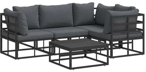 vidaXL Garten-Sofa-Set mit Kissen 5 pcs Schwarz Aluminium, Gartenlounge, modernes modulares Sofa, Möbel für draußen, Terrassensitz, Komfort im Garten, Al Fresco Spaß