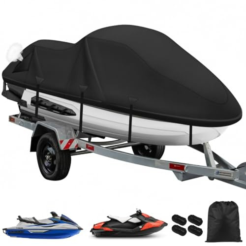 Funda Moto Acuática 3 Plazas 900D Impermeable Resistente, 2 Rejillas Ventilación, Hebillas Antiviento, Protección Todo Clima, 290-305CM Negro | Resistente, resistente al agua de 12000 mm, 6 hebillas resistentes al viento, rejillas de ventilación duales