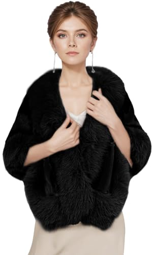 Fecialy Écharpe châle en fausse fourrure pour femme boléro manteau chaud cape de soirée pour l'hiver