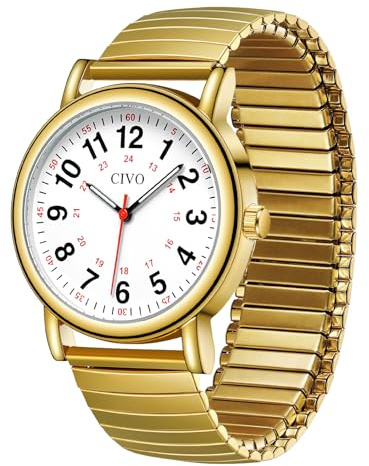 CIVO Uhr Damen Edelstahl Gold: Analog Armbanduhr Herren Leicht Lesbare mit Zahlen - Mode Quartz Wasserdicht Damenuhren 12/24 Stunden mit Sekundenzeiger