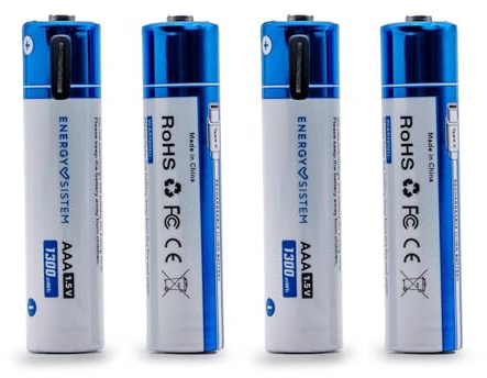 Energy Sistem Charge Pro C AAA - Pilas Recargables en Tan Solo 1.5 Horas con capacida 1300 mWh / 865 mAh y Carga Type C