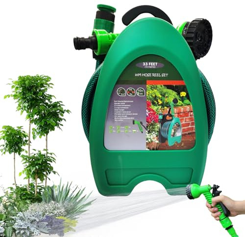 Doiyislem Soporte Organizador De Manguera Para Pared, Soporte Para Manguera De Jardín, Estantería Carrete 10 Metros Almacenamiento Riego Cables Exterior Garaje Piscina