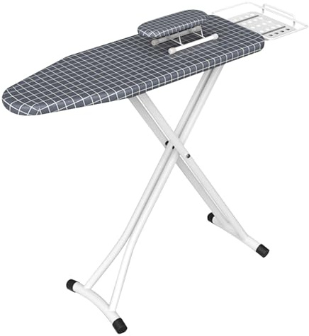Tabla de Planchar Plegable con Soporte de Hierro y Pequeño Soporte para Mangas, Altura Ajustable, Ahorra Espacio Mesa de Planchar para Uso Doméstico en Lavandería(X-Large)