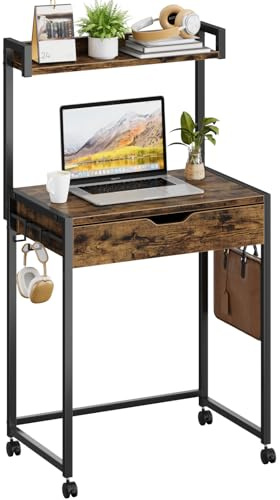 Bestier Petit bureau d'ordinateur 64 cm avec espace de rangement et tiroirs, convient pour le bureau, la chambre à coucher, le salon et les pièces compactes (noir)