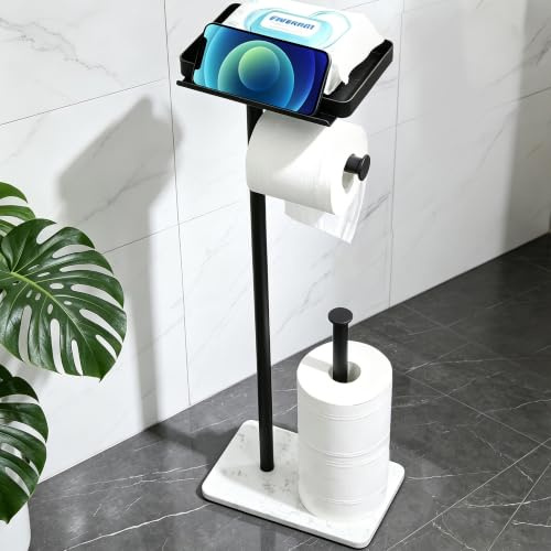 YIGII Toilettenpapierhalter mit Handyhalterung – Extra robuster Toilettenpapierhalter mit Marmorsockel, freistehend, mit integriertem Feuchttuchhalter