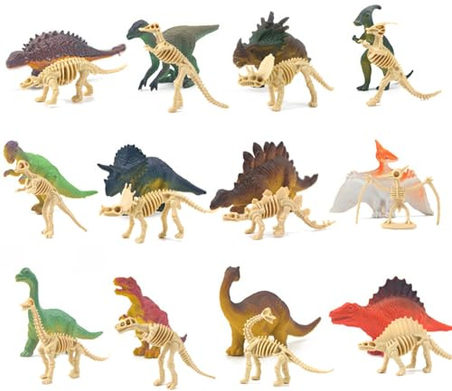 Peosaard Dinosaurierknochen, Mini-Dinosaurierfiguren, 24 Teile/Set, Skelette für Kinder, Bunte realistische Figuren, Knochen, Fossilien, Spielzeug für Mädchen und Jungen, realistisch