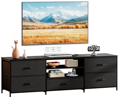 Uptyia Mueble TV con 5 Cajones para Televisores de hasta 65 | 140 × 30 × 50 cm, Negro Total, Ideal para Salón o Dormitorio