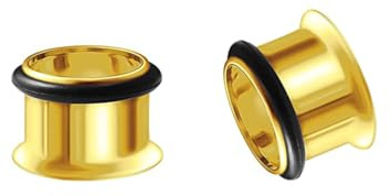 HEKEUOR 1/2 12MM Stainless Steel Ear Gauge Taper Stretching and Single Flare Plugs Flesh Tunnel Kit with O-ring 2 Pairs (Gold Tunnels)