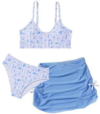 SEAUR Chica Conjunto Bikini con Falda 3 Piezas Traje de Baño Moda Impreso Bikini Set Niño Verano Playa Piscina 120-170