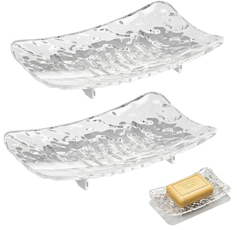 ROKZELT 2 Pezzi Portasapone Acrilico, Antiscivolo Portasaponetta in Marmo, Portasapone da Lavandino, Porta Saponetta Solida da Bagno, Piattino Porta Sapone per Doccia e Cucina (Trasparente)