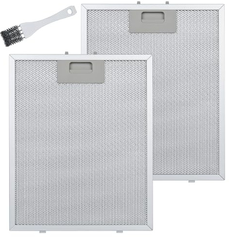 Junrvivy Cooker Hood Filter Replacement - 2 PCS Kitchen Extractor Fan Filters 320x260x9mm Universal Mesh Hood Extractor 5-Layer Aluminum Filter Grease Metal Vent Filter for Most Range Hoods