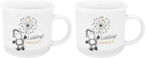 Sheepworld Tasse mit Motiv Mensch | Lieblingstasse in Geschenkbox, Porzellan, 38 cl, Tasse mit Spruch | Geschenk, Geburtstag, lustiges Geschenk | 48941, Weiß (Packung mit 2)