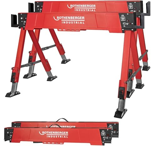 ROTHENBERGER Industrial Duo Falt Arbeitsbock, Sägebock, Unterstellbock, Klappbock 2er Set höhenverstellbar, klappbar, bis 600 kg belastbar